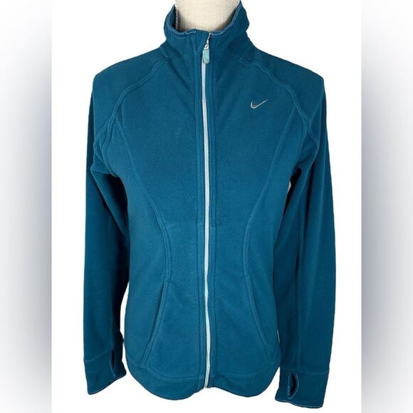 Nike Teal Blue Womens Therma Fleece Zip Up Jacket - Picture 1 of 7